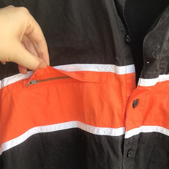Harley Davidson Racing Black and Orange Short Sleeve Button Down Shirt - Picture 9 of 10